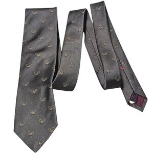 Rooster All Silk Tie – Woven in Italy, Gray with Tennis Racket Pattern